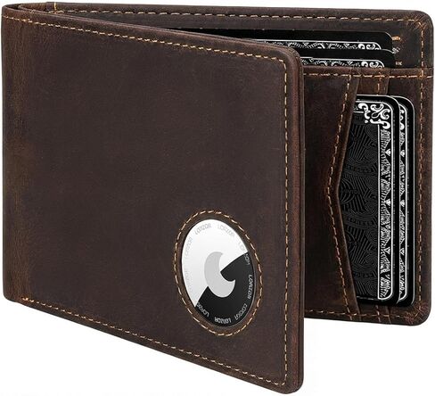 LORZOR AirTag* Wallet Mens Wallet with AirTag Holder, Air Tag Wallet Card Holder Full Grain Leather RFID Blocking Bifold Gifts for Men in Kuwait