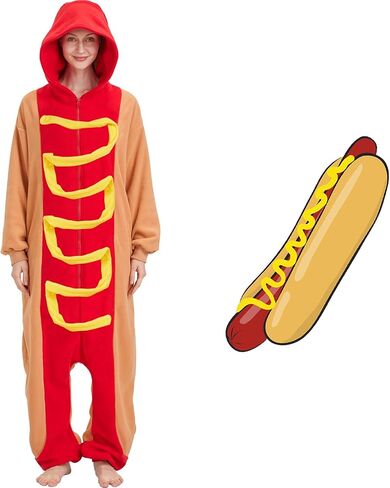 Hot Dog Onesie Halloween Costume Food Cosplay One-Piece Pajamas for Women and Men in Kuwait