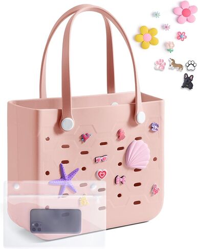 BAGSMART Beach Bag for Women, Water-resistant Rubber Tote Bag, Sandproof Vacation Essentials for Summer Swim Cruise Pool in Kuwait