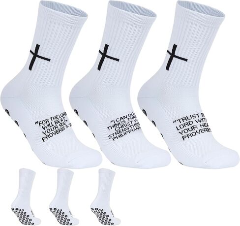 6 Pairs Cross Grip Soccer Socks for US 6-13 - Anti-Slip Christian Socks with Bible Verse, Jesus Sports Sock for Football Training in Saudi Arabia