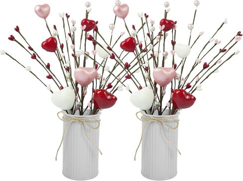 2 Pcs 4th of July Artificial Flowers in Vase 12'' Patriotic Fake Berry Stem Picks with Metal Pot for Memorial Day Red White Blue Bouquets Independence Decor for Home Centerpieces in Kuwait