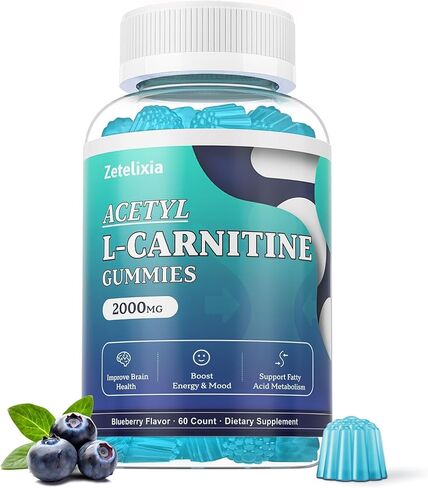 2 Pack Acetyl L-Carnitine Gummies, L-Carnitine Supplement for Women & Men, with Vitamin C & B12, ALCAR for Energy, Brain & Heart Health Support, Vegan, Non-GMO, Sugar Free, 120 Count in Kuwait