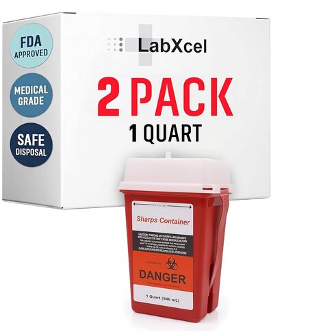 Polypropylene 1 Gallon Sharps Container with Cap – Needle & Syringe Disposal for Home & Professional Use, Free Standing, Translucent Sliding Lid, PVC-Free Medical Waste Bin – Red, 3 Count in Kuwait