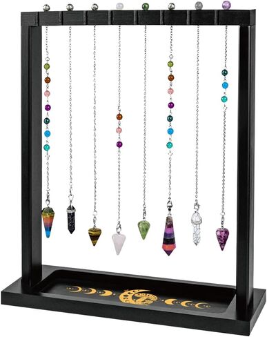 Wooden Pendulum Crystal Display Holder Wooden Crystal Display Shelf Moon Phase Witch Supplies Organiser for Incense Necklace Witch Rock Stone Jewelry Display in Saudi Arabia