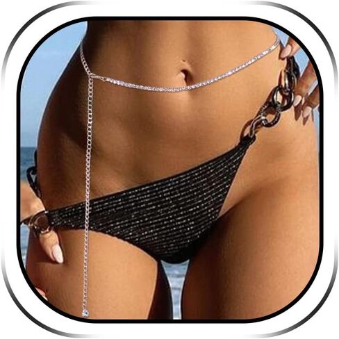 Waist Chain for Women Body Chain Jewelry Silver Rhinestone Waist Chain Belt Silver Navel Belly Chain Crystal Body Chains Jewelry for Summer Beach Outfits in Saudi Arabia