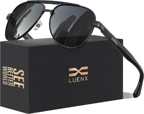 LUENX Aviator Sunglasses for Men Polarized Trendy Shades Driving UV 400 Protection in Kuwait