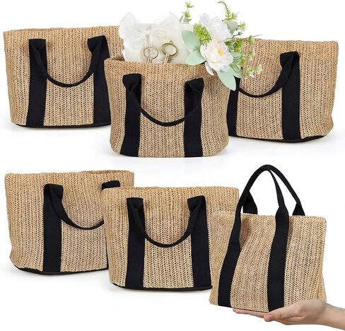 Pater 6 Pcs Beach Straw Bags for Bachelorette Favors Burlap Tote Bag with Handle for Bridesmaid Proposal Bags Bridesmaid Gifts Bag Bachelorette Gifts Bag Bridal Shower Gift for Her in Saudi Arabia