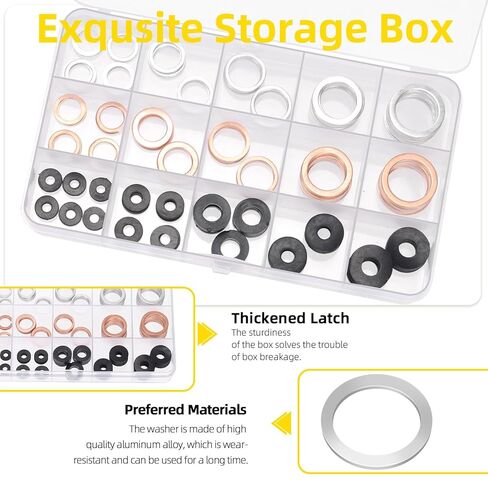 160Pcs Oil Drain Plug Gasket Set, Metric Aluminum & Copper Oil Drain Plug Washers Crush Washers Seals Flat Washers Compatible with Toyota/Audi/BMW (M6 M8 M10 M12 M14 M16 M18 M20) in Kuwait