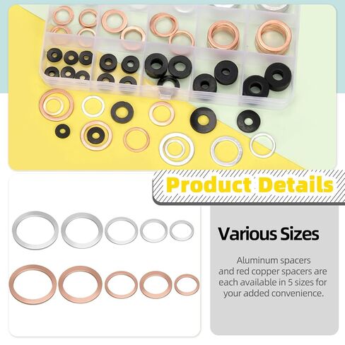 160Pcs Oil Drain Plug Gasket Set, Metric Aluminum & Copper Oil Drain Plug Washers Crush Washers Seals Flat Washers Compatible with Toyota/Audi/BMW (M6 M8 M10 M12 M14 M16 M18 M20) in Kuwait