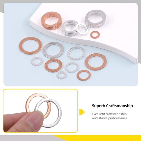 160Pcs Oil Drain Plug Gasket Set, Metric Aluminum & Copper Oil Drain Plug Washers Crush Washers Seals Flat Washers Compatible with Toyota/Audi/BMW (M6 M8 M10 M12 M14 M16 M18 M20) in Kuwait