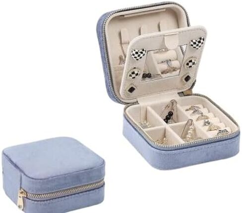 Zoya Jewelry Design Small Travel Jewelry Box Case ، منظم للرجال والنساء ، الصناديق مع الحلقة ، قرط ، تخزين القلادة ، هدية لصندوق المجوهرات المخملية لها ، مثالية للمجوهرات (الوردي) in Kuwait