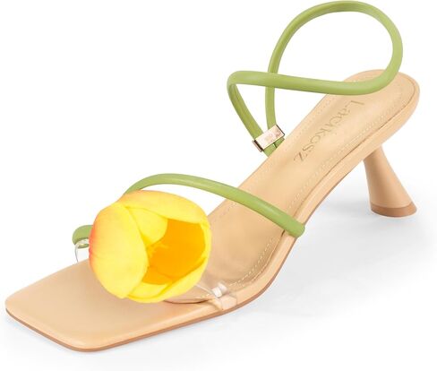 زهرة هريرة الكعب للنساء Calla Lily Square Open Toe Floral Strappy Low Kitty Heeled Sandals أحذية زفاف in Kuwait