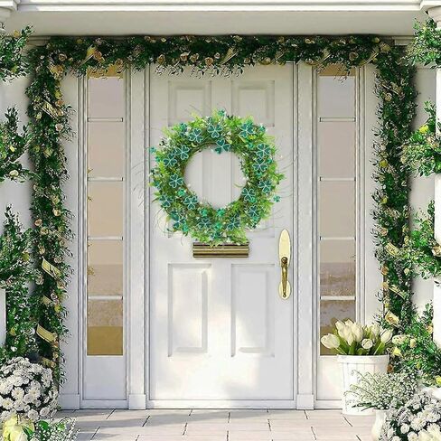 22" Lavender Wreath Spring Wreaths for Front Door Purple Flower Wreath with Green Leaves Farmhouse Wreath for Home Wall Window Porch Summer Garden Decor in Kuwait