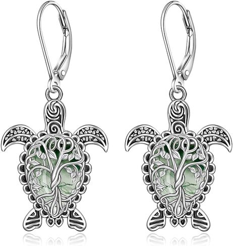 Sea Turtle Earrings Tree Of Life Moonstone Turtle Earrings for Women Sterling Silver Black Turtles Moonstone Leverback Dangle Hawaii Jewelry Christmas Gifts in Saudi Arabia