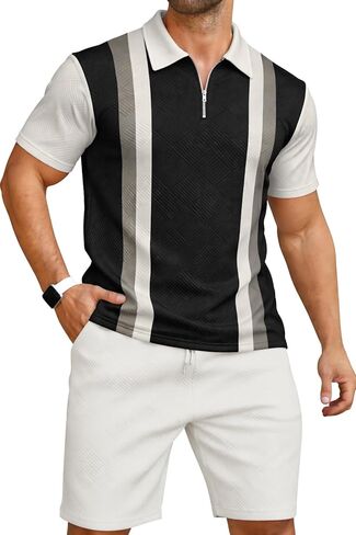 KUYIGO Men's Polo Shirt and Shorts Set Summer Outfits Fashion Casual Short Sleeve Suit for Men 2 Piece Tracksuit in Saudi Arabia
