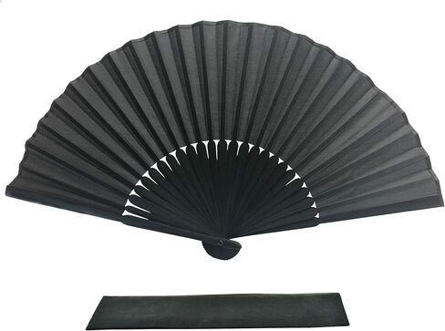 FANSOF.FANS Black Silk Fabric Folding Hand Held Fan with a Pouch Bamboo Ribs Chinese Vintage Handheld Girls Women Wedding Party Favour Gift (Simple Black) in Kuwait