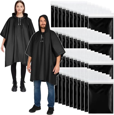 Zhehao 40 Pcs Rain Ponchos Bulk for Adults Homeless Unisex Reusable Rain Ponchos Raincoat with Drawstring Hood Waterproof Portable Raincoats Jacket for Men Women in Kuwait