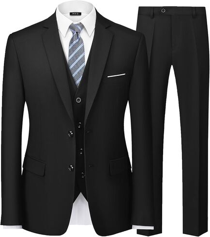 بدلة Hihawk Men's 3 قطع ، سهرة رفيعة مناسبة مع زريين ، سروال سترة وربطة عنق الحفلات ، الزفاف والأعمال التجارية in Kuwait