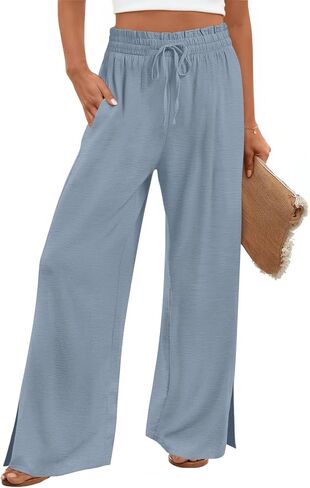HOTGIFT 2025 Womens Pants Wide Leg High Waisted Adjustable Drawstring Trousers with Pockets Casual Lightweight in Kuwait