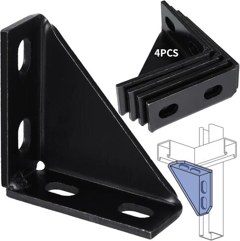 yeesport 8 Packs 90 Degree Gusseted Fittings, Carbon Steel Q235 4 Hole Right Angle Connector Brackets for 1-5/8" Channel, 4" x 4" x 1.5" Gusset Corner Brace Fasteners for Unistrut Channel in Kuwait