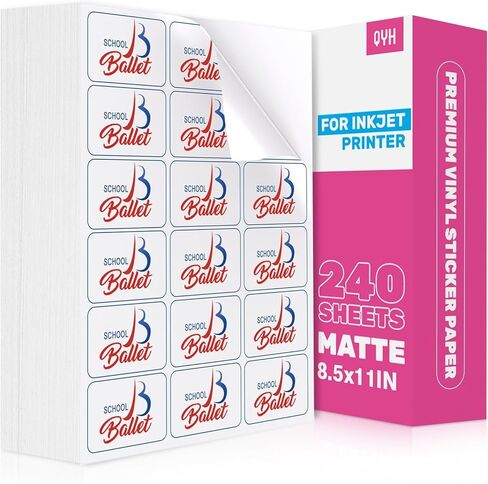 QYH Sticker Paper Printable Vinyl for Inkjet Printer - 240 Sheets White Glossy Sticker Papers 8.5x11 In Label Stickers for Cricut/Silhouette Waterproof Dries Quickly & Tear Resistant Easy to Cut in Kuwait