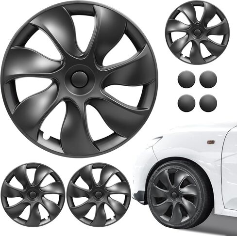 Tesla Model Y 19 Inch Wheel Covers - 4 Pcs Matte Black ABS Hubcaps with Snap-On Wheel Cover HubCaps Protect Hubs in Kuwait