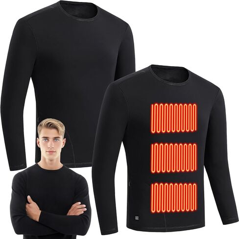 2 Pcs X-Large Heated Thermal Tops for Men Women Electric Heated Shirt Long Sleeves Underwear Fleece Lined for Winter Black in Kuwait
