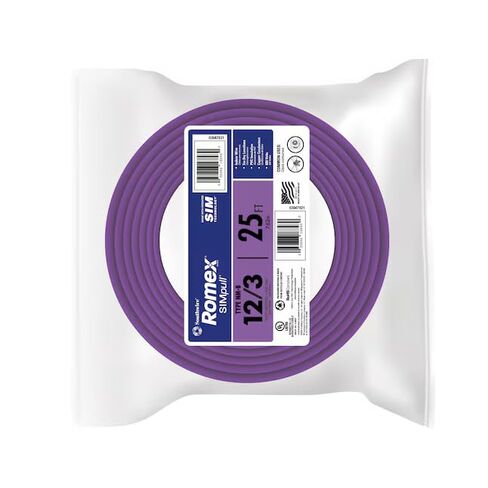 Southwire Romex SIMpull Residential Wire, 12 Gauge, 3 Conductor, 25 Ft, W/G NM-B Cable, Purple, 63947821 in Kuwait
