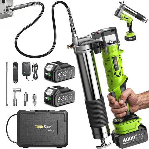 Electric Grease Gun Kit: 2025 Upgraded 2-in-1 Battery Powered Grease Gun with 2 * 4000mAh Batteries, 90 Degree Coupler Adapter, Efficient for Farmers, Equipment Operators and Homeowners in Kuwait