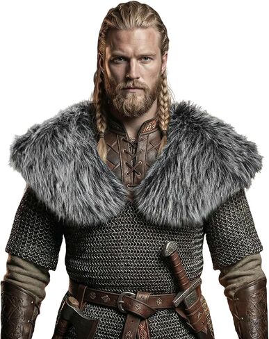 Male Viking Fur Shawl Costume-Medieval Male Fur Shoulder Wrap for Renaissance in Kuwait