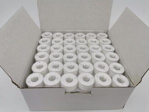 Doublelin, Prewound bobbins, Plastic Sided, Size A, Class 15, 15J, SA156, 144pcs, White Color, 100% Polyester, 75D/2 140 Yards, Compatible with Most Babylock, Berenia, Brother, Janome, Juki, Singer in Kuwait