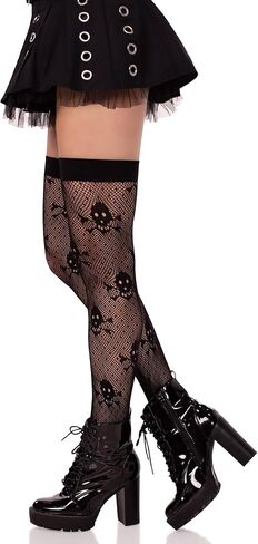 Leg Avenue Womens Net and Opaque Striped Thigh Highs, BLACK in Saudi Arabia