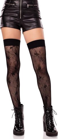 Leg Avenue Womens Net and Opaque Striped Thigh Highs, BLACK in Saudi Arabia