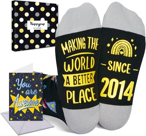 HAPPYPOP 11-12 Year Old Birthday Socks - 2014 2015 Birthday Gifts for Tween Boys Girls with Greeting Card in Saudi Arabia