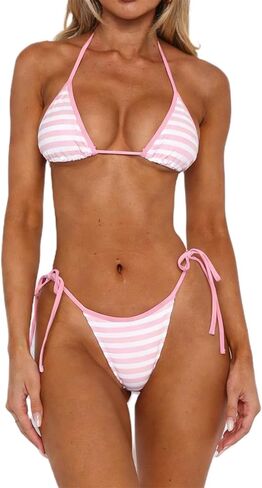 Alyweatry Women Two Piece String Bikini Set Floral Print Halter Side Tie Triangle Thong Swimsuits Bathing Suit in Kuwait