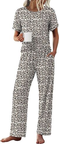 Ekouaer Womens Pajama Sets Short Sleeve Top and Pants 2 Piece Pjs Soft Sleepwear Comfy Lounge Set S-XXL in Saudi Arabia