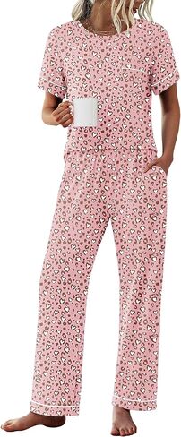 Ekouaer Womens Pajama Sets Short Sleeve Top and Pants 2 Piece Pjs Soft Sleepwear Comfy Lounge Set S-XXL in Saudi Arabia