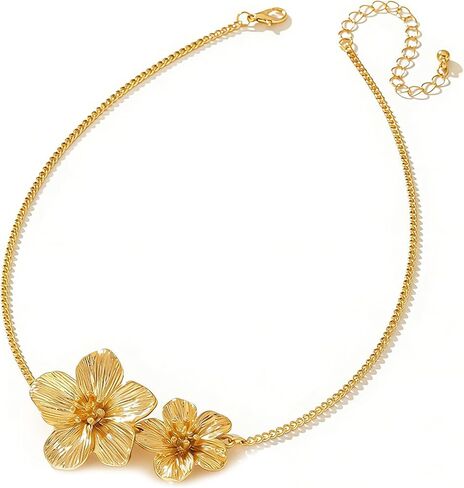 Chunky Gold Flower Pendant Necklace for Women Trendy Gold Layered Flower Pendant Chain Choker Necklace in Saudi Arabia