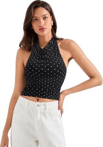 SUUKSESS Women Halter Backless Tank Tops Sexy Cowl Neck Summer Going Out Cami Tops in Kuwait