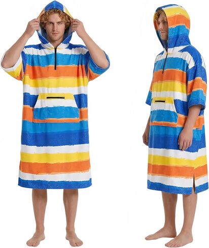 OLAOLA Surf Poncho Changing Towel, Swim Robe Poncho with Pocket Plus Size Quick Dry Terry Cloth Cover-Up Hood for Women Men in Kuwait