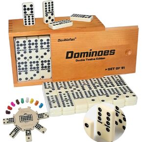مجموعة الدومينو للبالغين، مجموعة الدومينو مزدوجة اثني عشر، مزدوج 12 بلاط دومينو احترافي مع دوار في صندوق خشبي، مجموعة الدومينو 91 بلاطة مع علبة خشبية طبيعية in Kuwait