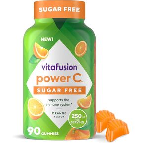 Vitafusion Free Power C Power C فيتامين C ، الفيتامينات اليومية للبالغين لدعم الجهاز المناعي (1) ، نكهة برتقالية ، 90 عدد in Kuwait