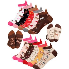 XTINMEE 10 أزواج جوارب ركوب الخيل للنساء فتيات الجوارب القطن كاحل الجوارب هدية لمحبي الخيول الفروسية رعاة البقر in Kuwait