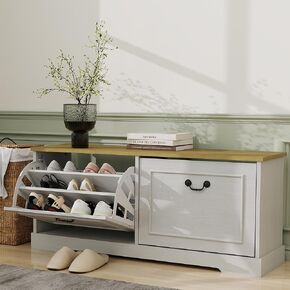 RASOO Shoe Storage Benches White Shoe Rack Bench with 2 Doors & Padded Seat Cushion in Grey Shoe Cabinet Shoe Entryway Bench with Shoe Organizer in Saudi Arabia