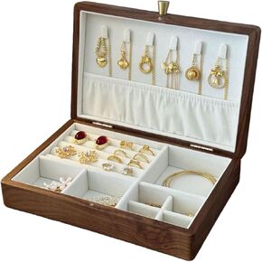 2 طبقة سوداء سوداء سوداء جوز سوداء مع قفل ومفتاح للنساء الخشب منظم عتيقة للرجال أقراط روات in Kuwait