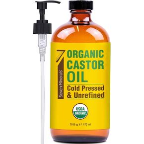 New 16 fl oz Glass Bottle Castor Oil Organic Cold Pressed Unrefined Glass Bottle Pack - 100% Pure USDA Certified Organic Hexane Free in Kuwait