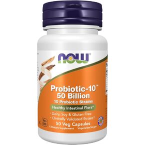 NOW Supplements, Probiotic-10™, 50 Billion, with 10 Probiotic Strains, Strain Verified, 50 Veg Capsules in Kuwait