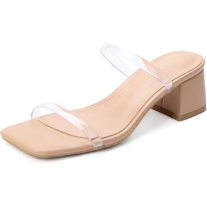 Women's Chunky Block Low Heeled Sandals Two Strap Square Open Toe Slip On Mule Heels in Saudi Arabia