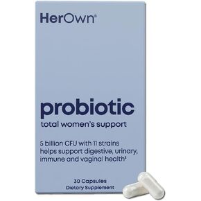 Her own Probiotics for Women، 5 مليارات CFUs مع البريبايوتك، يدعم الهضم الصحي، 11 سلالة، خالي من الغلوتين والصويا، نباتي، غير معدل وراثيًا، 30 كبسولة، 30 حصة in Kuwait