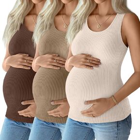 3 Pack Women's Maternity Tank Tops Sleeveless Racerback Summer Pregnancy Shirts Ribbed Cotton Knit Mama Clothes in Saudi Arabia